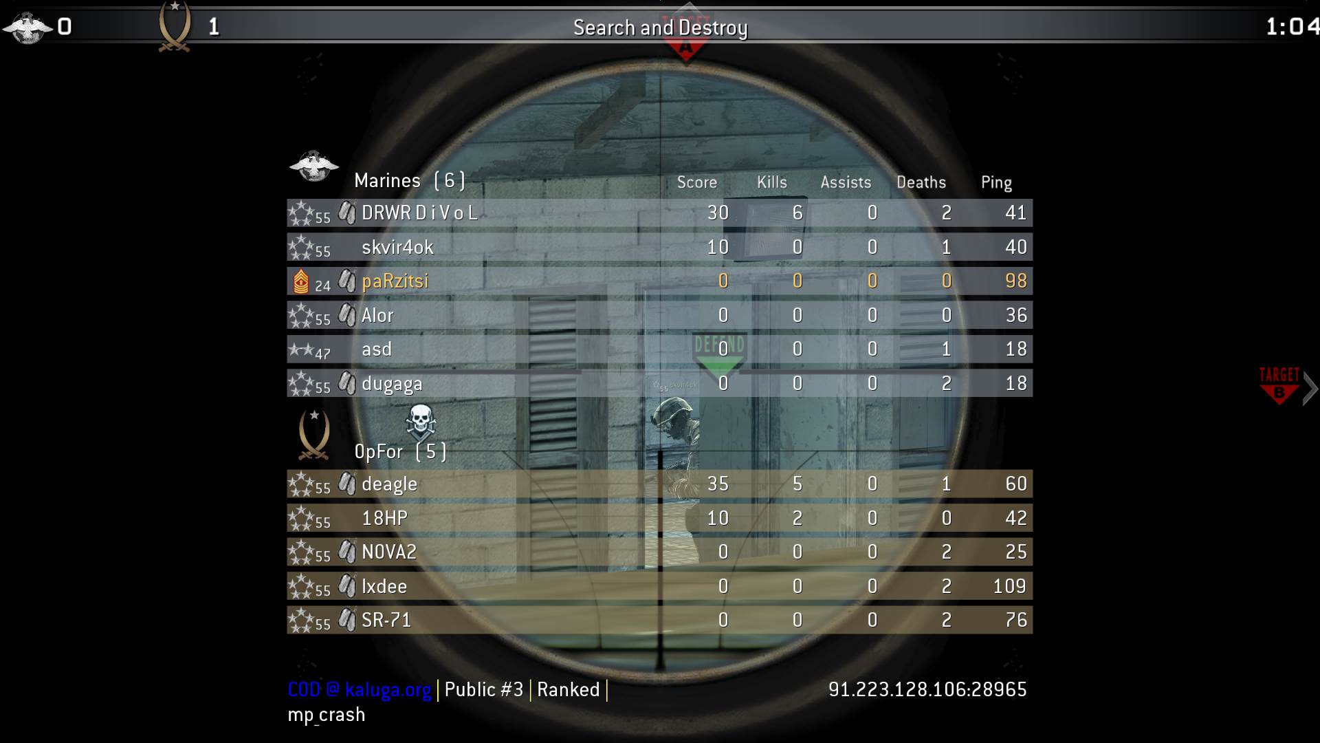 paRzitsi, mp_crash, COD @ kaluga.org | Public #3 | Ranked |