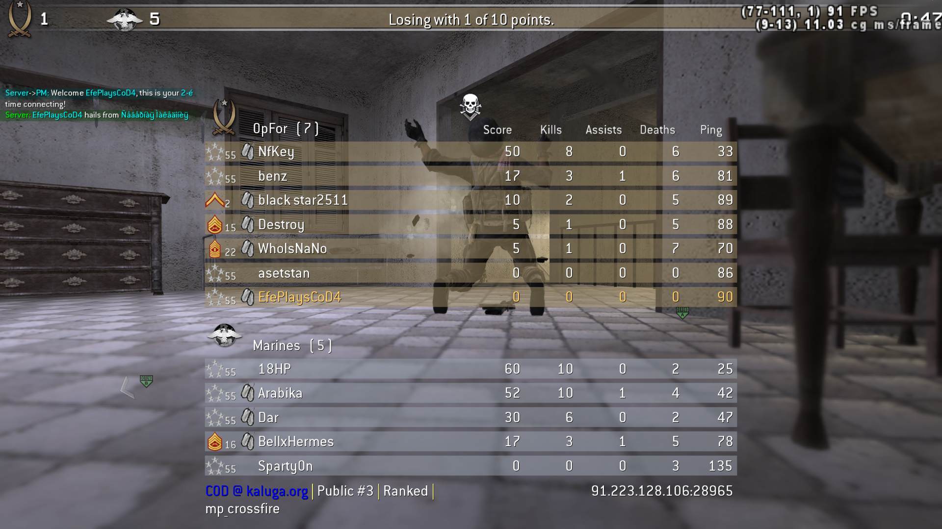 EfePlaysCoD4, mp_crossfire, COD @ kaluga.org | Public #3 | Ranked |