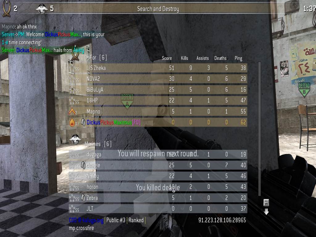 DickusPickusMaximus(FO), mp_crossfire, COD @ kaluga.org | Public #3 | Ranked |