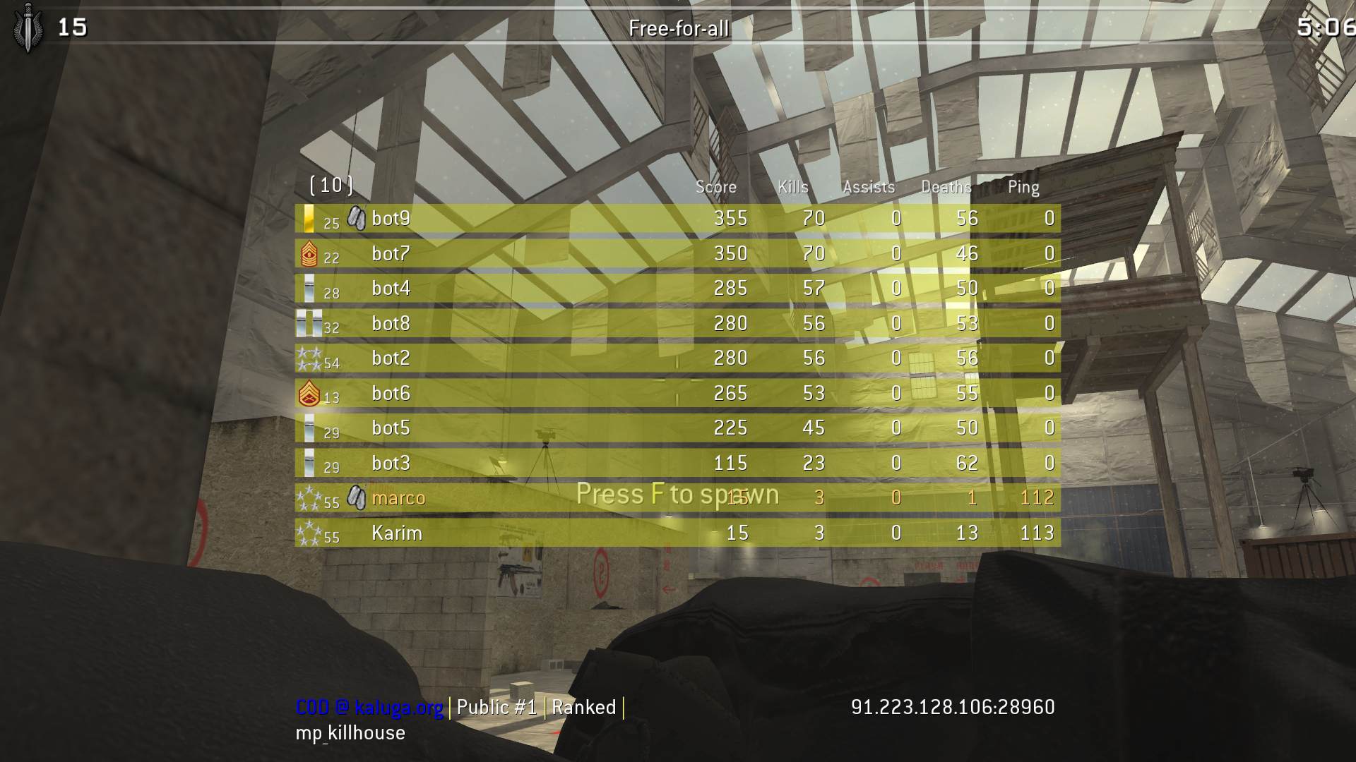 marco, mp_killhouse, COD @ kaluga.org | Public #1 | Ranked |