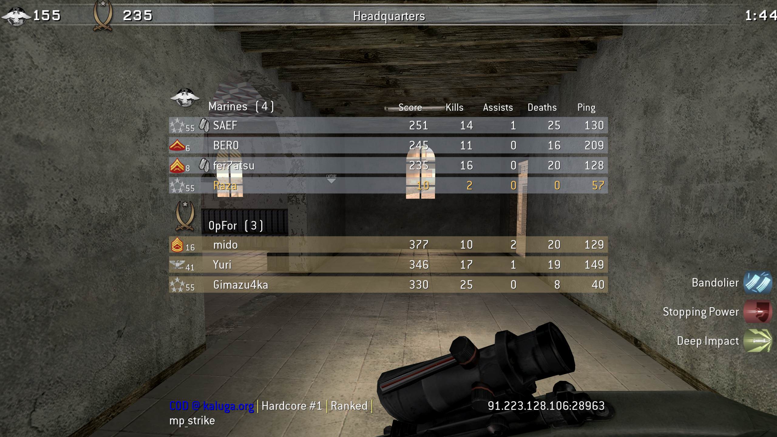 Raza, mp_farm, COD @ kaluga.org | Hardcore #1 | Ranked |